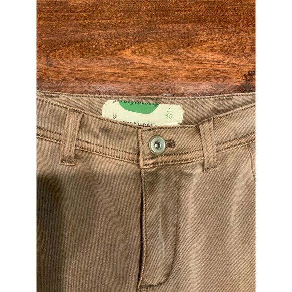 Anthropologie Tan Micro Stripe Skinny Leg Pants W/ Button Cuffs, Size 25 - Picture 3 of 6